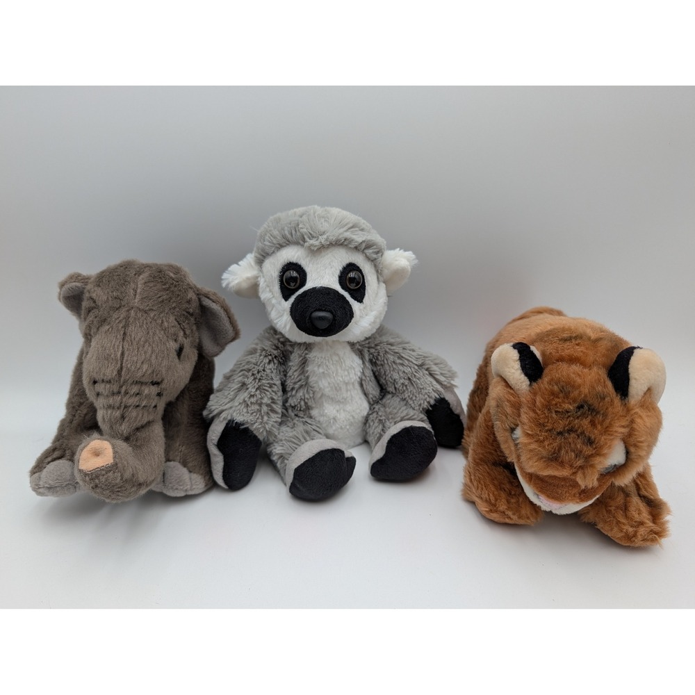 Wild Republic Plush Lot Elephant Lemur Tiger Safari Zoo Stuffed Animal Toy